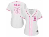 Women Majestic Boston Red Sox #26 Wade Boggs White Fashion MLB Jersey