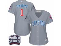 Women Majestic Chicago Cubs #1 Kosuke Fukudome Authentic Grey Road 2016 World Series Bound Cool Base MLB Jersey