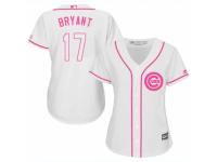 Women Majestic Chicago Cubs #17 Kris Bryant White Fashion MLB Jersey