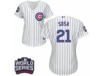 Women Majestic Chicago Cubs #21 Sammy Sosa Authentic White Home 2016 World Series Bound Cool Base MLB Jersey