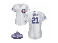 Women Majestic Chicago Cubs #21 Sammy Sosa Authentic White Home 2016 World Series Champions Cool Base MLB Jersey