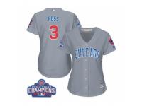 Women Majestic Chicago Cubs #3 David Ross Authentic Grey Road 2016 World Series Champions Cool Base MLB Jersey