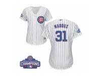 Women Majestic Chicago Cubs #31 Greg Maddux Authentic White Home 2016 World Series Champions Cool Base MLB Jersey