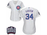 Women Majestic Chicago Cubs #34 Jon Lester Authentic White Home 2016 World Series Bound Cool Base MLB Jersey