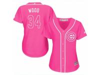 Women Majestic Chicago Cubs #34 Kerry Wood Pink Fashion MLB Jersey