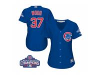 Women Majestic Chicago Cubs #37 Travis Wood Authentic Royal Blue Alternate 2016 World Series Champions Cool Base MLB Jersey
