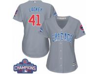 Women Majestic Chicago Cubs #41 John Lackey Authentic Grey Road 2016 World Series Champions Cool Base MLB Jersey