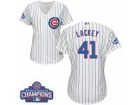Women Majestic Chicago Cubs #41 John Lackey Authentic White Home 2016 World Series Champions Cool Base MLB Jersey
