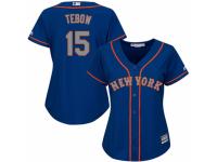 Women Majestic New York Mets #15 Tim Tebow Royal Blue Alternate Road Cool Base MLB Jersey