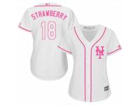 Women Majestic New York Mets #18 Darryl Strawberry White Fashion Cool Base MLB Jersey