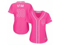 Women Majestic New York Mets #30 Nolan Ryan Pink Fashion Cool Base MLB Jersey