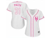 Women Majestic New York Mets #31 Mike Piazza White Fashion Cool Base MLB Jersey