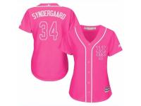 Women Majestic New York Mets #34 Noah Syndergaard Pink Fashion Cool Base MLB Jersey