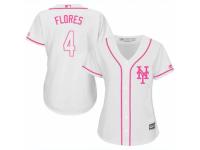 Women Majestic New York Mets #4 Wilmer Flores White Fashion Cool Base MLB Jersey