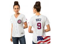 Women's Chicago Cubs Javier Baez #9 White 2016 Independence Day Stars & Stripes Cool Base Jersey