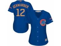 Women's Majestic Chicago Cubs #12 Kyle Schwarber Royal Blue 2017 Gold Champion MLB Jersey