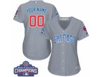 Women's Majestic Chicago Cubs Customized Authentic Grey Road 2016 World Series Champions Cool Base MLB Jersey