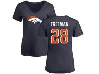 Women's Royce Freeman Navy Blue Name & Number Logo NFL Nike Denver Broncos #28 T-Shirt