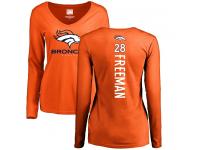 Women's Royce Freeman Orange Backer NFL Nike Denver Broncos #28 Long Sleeve T-Shirt