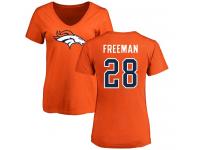 Women's Royce Freeman Orange Name & Number Logo NFL Nike Denver Broncos #28 T-Shirt