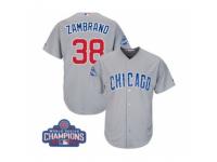 Youth Majestic Chicago Cubs #38 Carlos Zambrano Authentic Grey Road 2016 World Series Champions Cool Base MLB Jersey