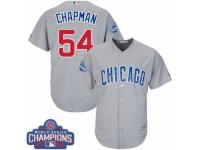 Youth Majestic Chicago Cubs #54 Aroldis Chapman Grey Road 2016 World Series Champions Cool Base MLB Jersey