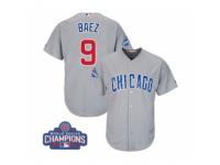Youth Majestic Chicago Cubs #9 Javier Baez Authentic Grey Road 2016 World Series Champions Cool Base MLB Jersey