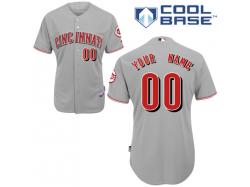 Grey Customized Men Majestic MLB Cincinnati Reds Cool Base Road Jersey