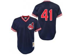 Navy Blue Throwback Carlos Santana Men #41 Mitchell And Ness MLB Cleveland Indians Jersey