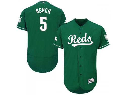 Green Celtic Johnny Bench Men #5 Majestic MLB Cincinnati Reds Flexbase Collection Jersey