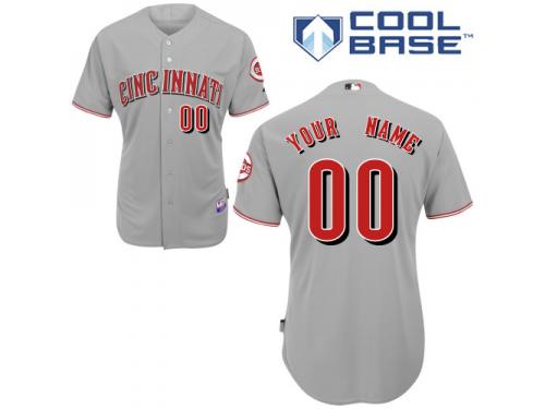 Grey Customized Men Majestic MLB Cincinnati Reds Cool Base Road Jersey