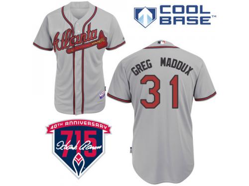 Grey Greg Maddux Men #31 Majestic MLB Atlanta Braves Cool Base Road Jersey