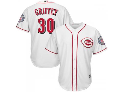 Ken Griffey Jr Cincinnati Reds Majestic 2016 Hall Of Fame Induction Cool Base Jersey with Sleeve Patch Jersey - White