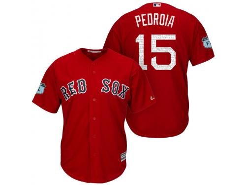 Men Boston Red Sox Dustin Pedroia #15 2017 Spring Training Grapefruit League Patch Red Cool Base Jersey