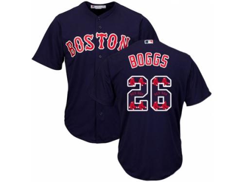 Men's Majestic Boston Red Sox #26 Wade Boggs Navy Blue Team Logo Fashion Cool Base MLB Jersey