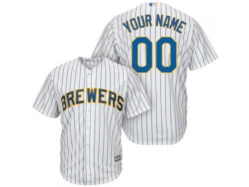 Milwaukee Brewers Majestic Cool Base Custom Jersey - White Royal