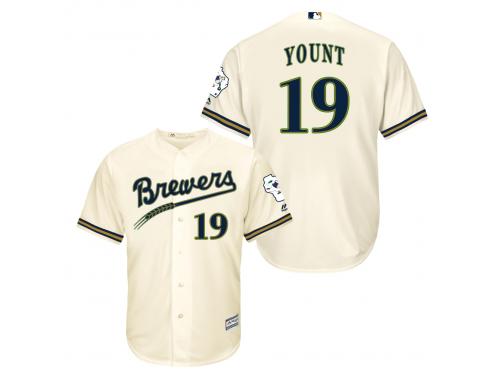 MLB Milwaukee Brewers #19 Robin Yount Men Fashion Cool Base Cream Jerseys