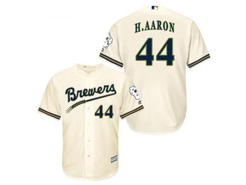 MLB Milwaukee Brewers #44 Hank Aaron Men Fashion Cool Base Cream Jerseys