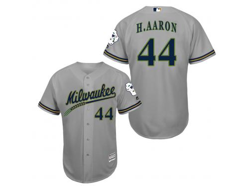 MLB Milwaukee Brewers #44 Hank Aaron Men Fashion Cool Base Grey Jerseys