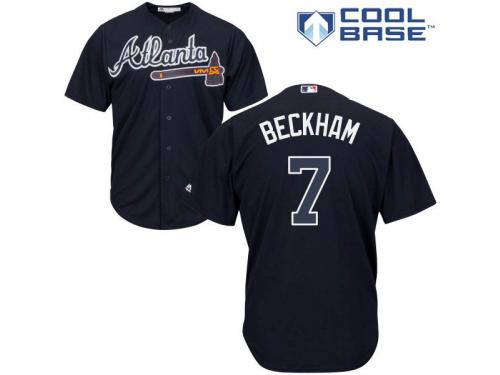 Navy Blue Gordon Beckham Men #7 Majestic MLB Atlanta Braves Cool Base Alternate Jersey