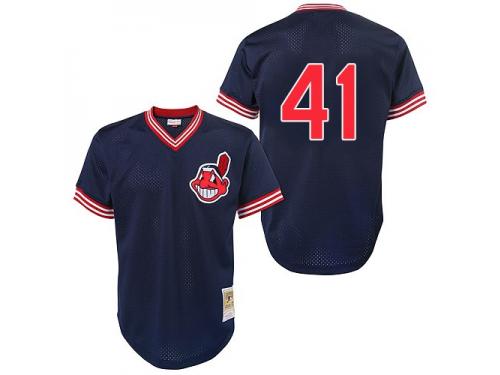 Navy Blue Throwback Carlos Santana Men #41 Mitchell And Ness MLB Cleveland Indians Jersey