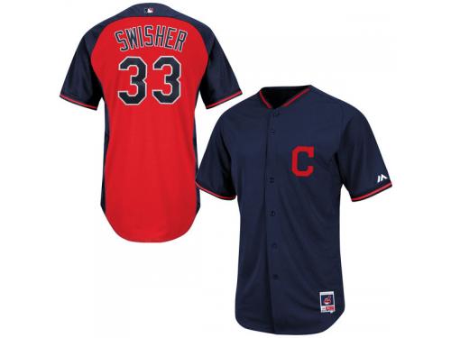 Nick Swisher Cleveland Indians 2014 Authentic On-Field BP Cool Base Performance Jersey - Navy Blue Red