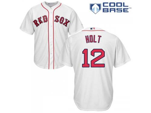 White Brock Holt Men #12 Majestic MLB Boston Red Sox Cool Base Home Jersey