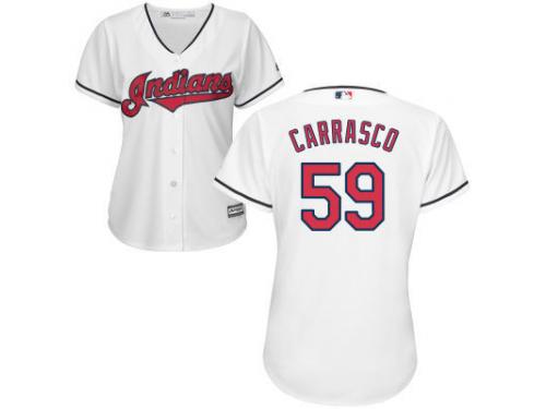 White Carlos Carrasco Women #59 Majestic MLB Cleveland Indians 2016 New Cool Base Jersey