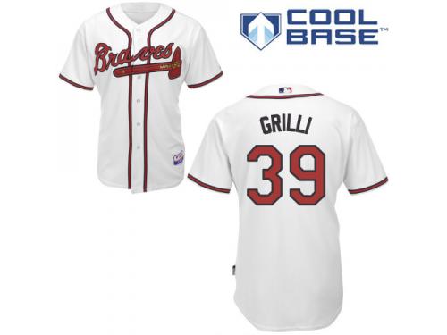 White Jason Grilli Men #39 Majestic MLB Atlanta Braves Cool Base Home Jersey