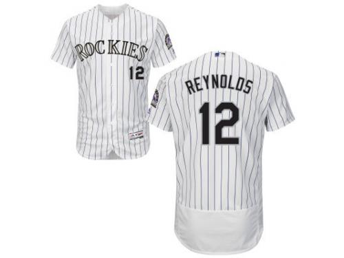 White Mark Reynolds Men #12 Majestic MLB Colorado Rockies Flexbase Collection Jersey