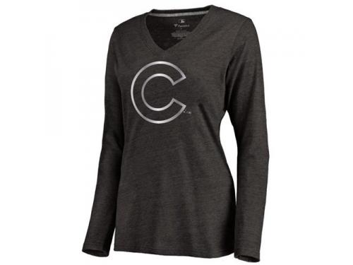 Women Chicago Cubs Platinum Collection Long Sleeve V-Neck Tri-Blend T-Shirt Black
