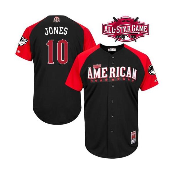 Black Adam Jones Men #10 Majestic MLB Baltimore Orioles American League 2015 All-Star BP Jersey