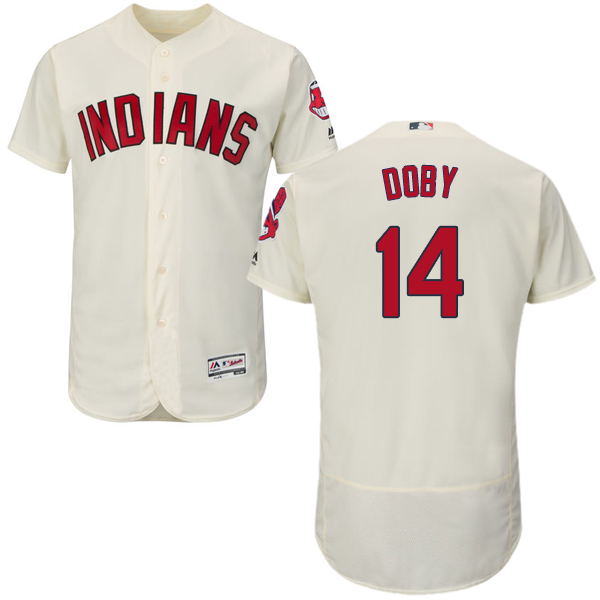 Cream Larry Doby Men #14 Majestic MLB Cleveland Indians Flexbase Collection Jersey