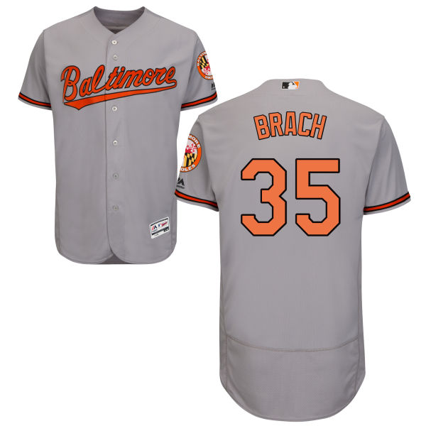 Gray Brad Brach Men #35 Majestic MLB Baltimore Orioles Flexbase Collection Jersey